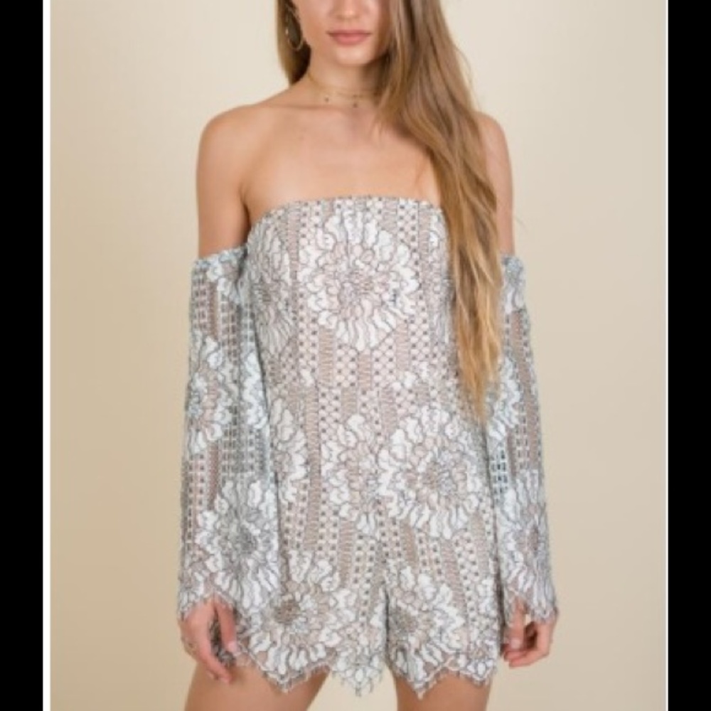 Lace off the shoulder romper